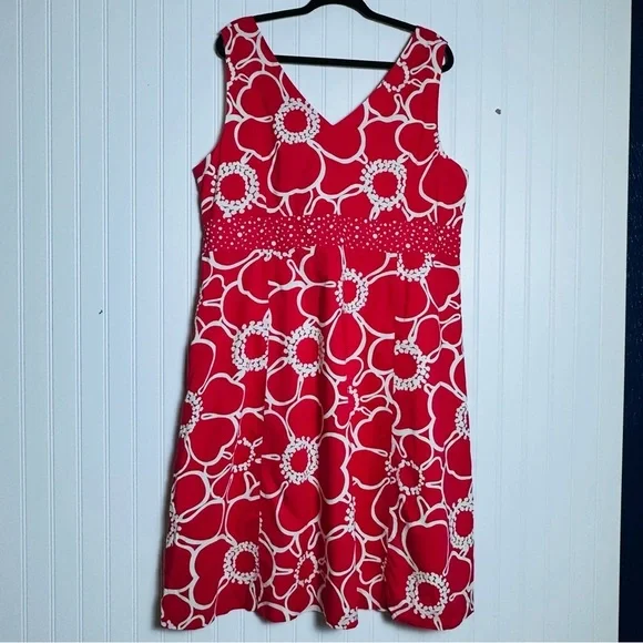 Boden Pink White Floral Alfani Floral Dress V-neckline sleeveless cotton 18L - Picture 6 of 11